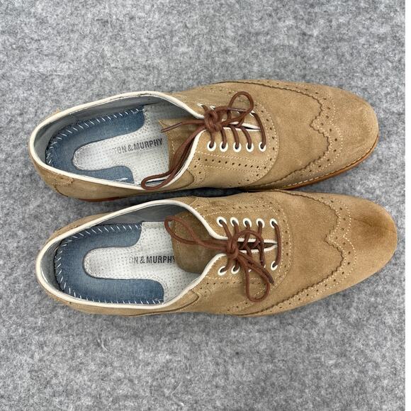 Johnston & Murphy Tan Taupe Suede Sheepskin Leather Oxford Dress Shoe Men 9M - Picture 9 of 10